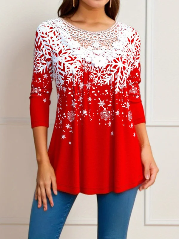 Women's Long Sleeve Blouse Spring/Fall Christmas V Neck Daily Going Out Casual Top