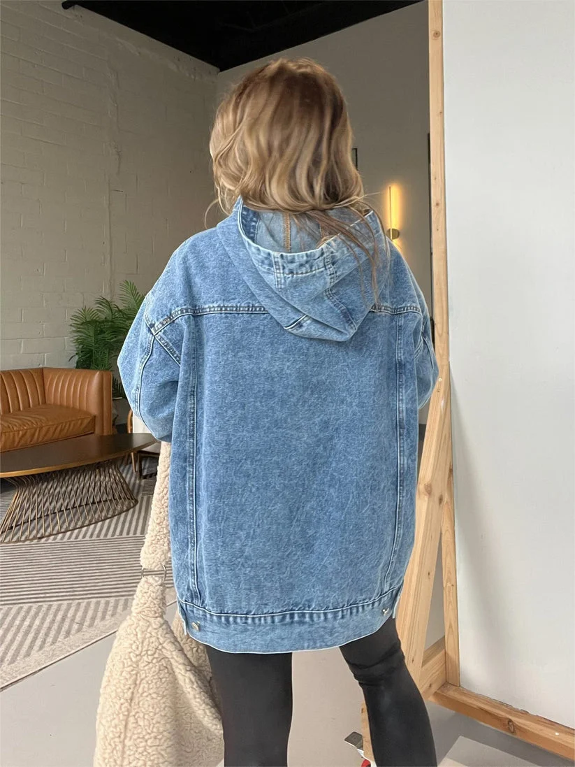 Women's Plain Spring/Fall Denim Long Sleeve Casual Daily Hoodie