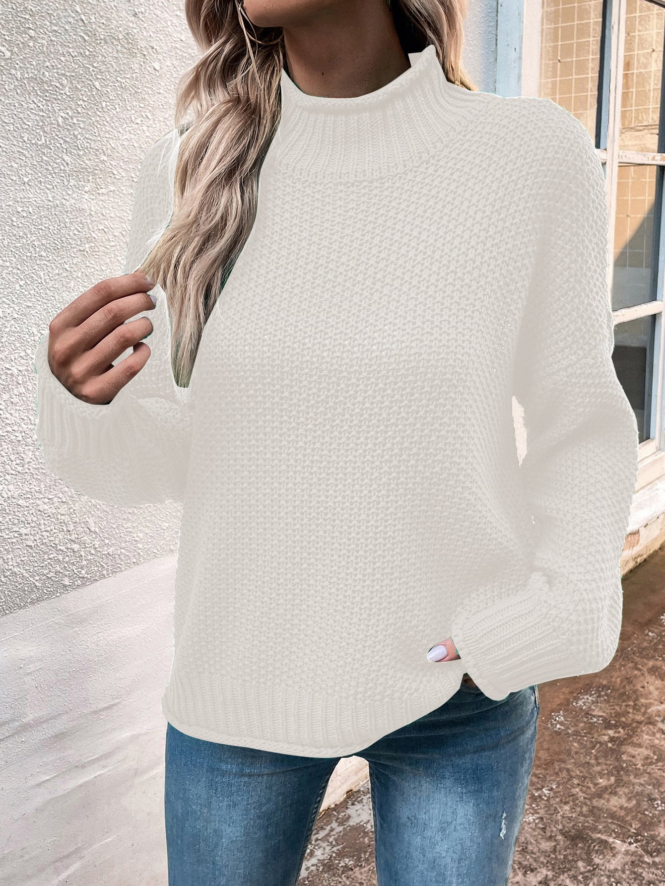 Women's Spring/Fall Plain Casual Long Sleeve Mock Neck Wool/Knitting Sweater