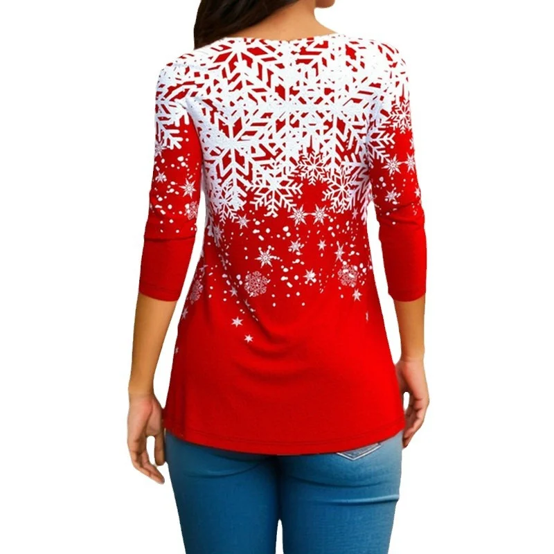 Women's Long Sleeve Blouse Spring/Fall Christmas V Neck Daily Going Out Casual Top