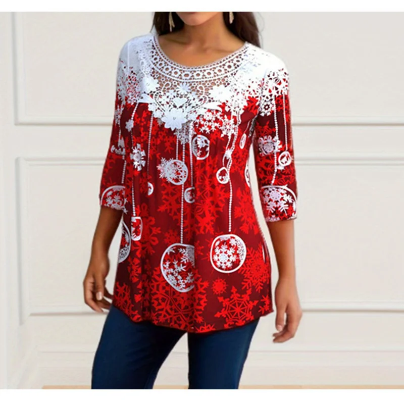 Women's Long Sleeve Blouse Spring/Fall Christmas V Neck Daily Going Out Casual Top