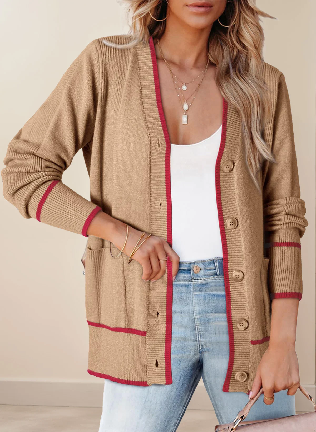 Women's Casual Spring/Fall Plain Wool/Knitting Buckle Cardigan