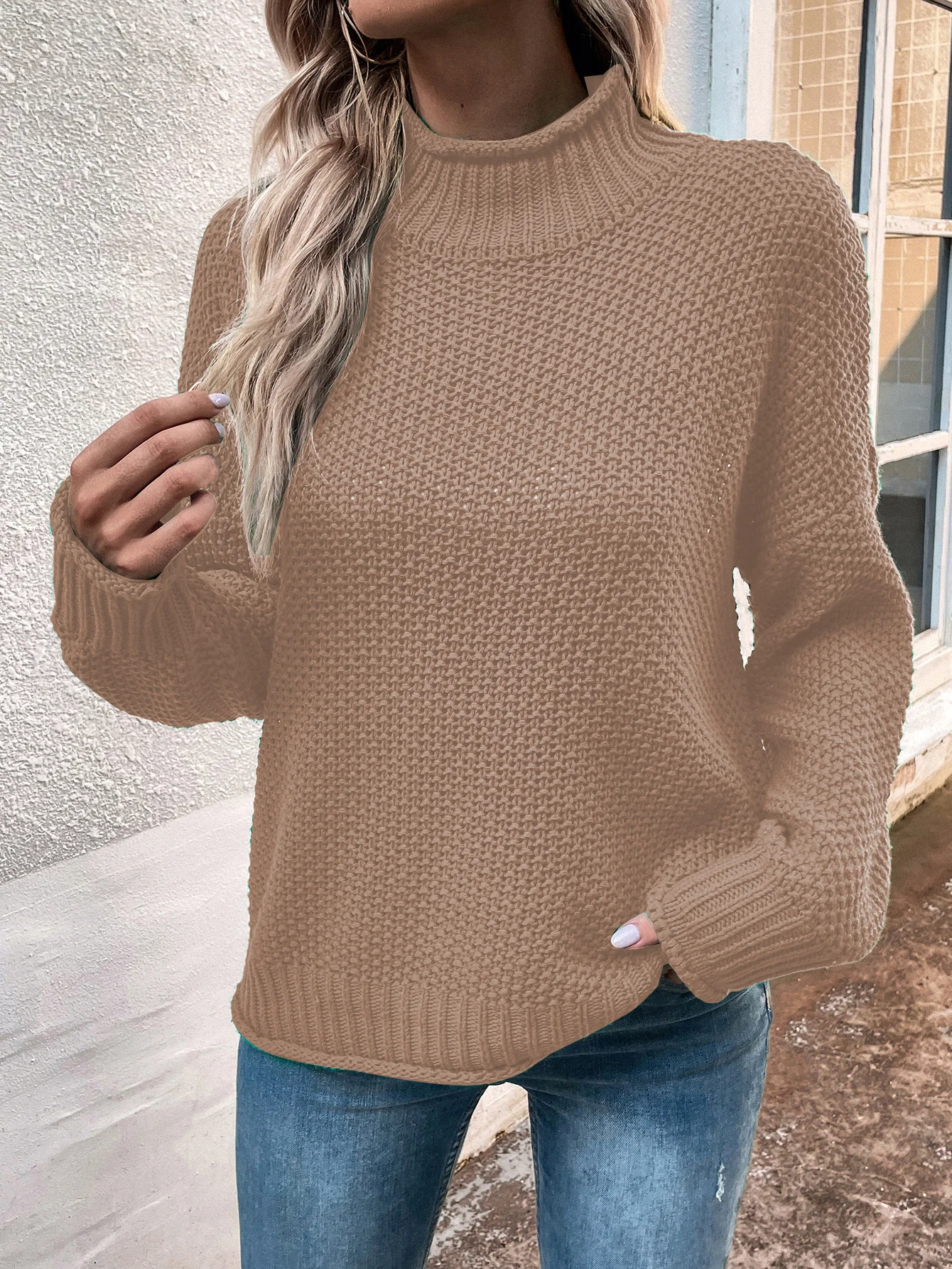 Women's Spring/Fall Plain Casual Long Sleeve Mock Neck Wool/Knitting Sweater