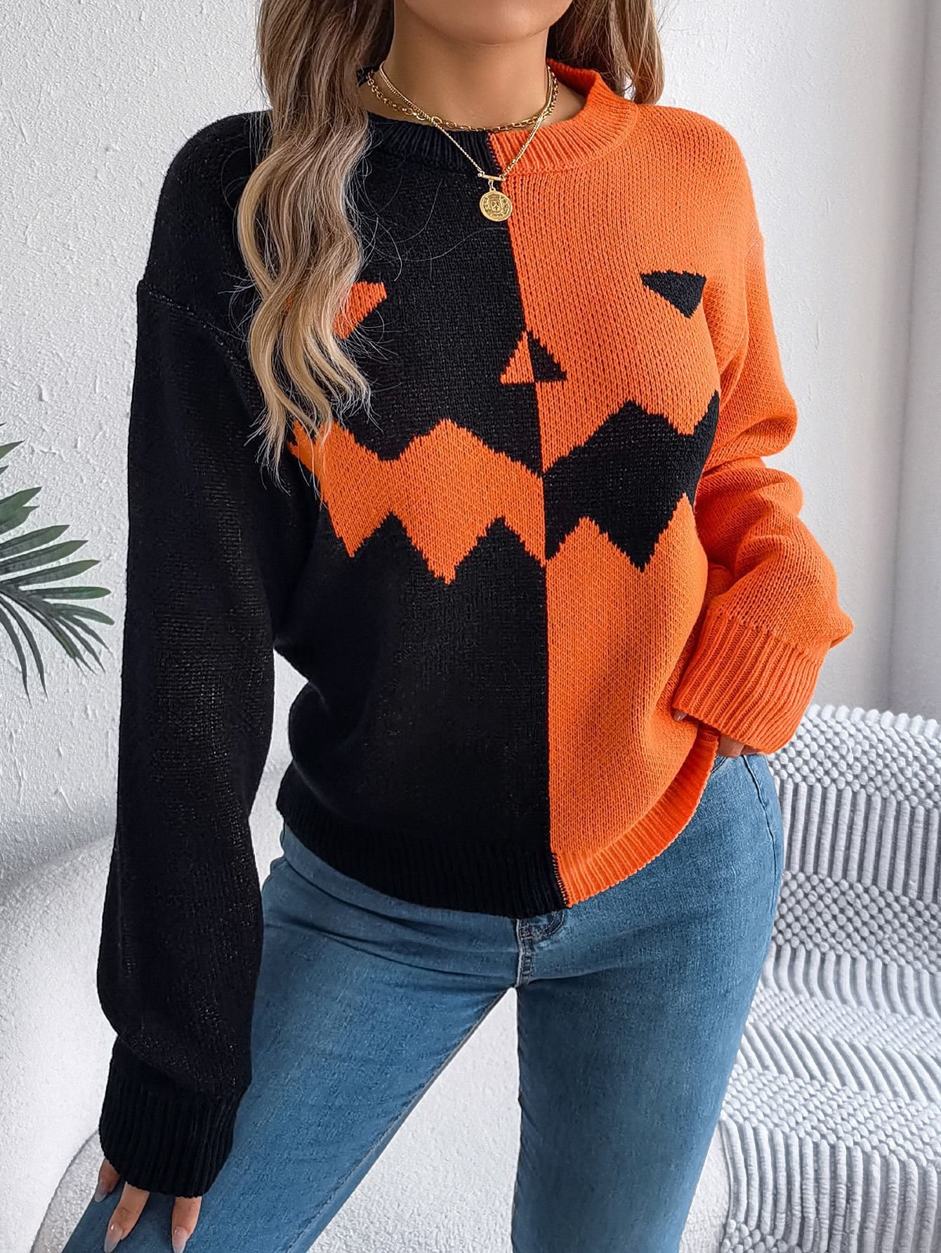 Women's Spring/Fall Halloween Casual Long Sleeve Crew Neck Wool/Knitting Sweater