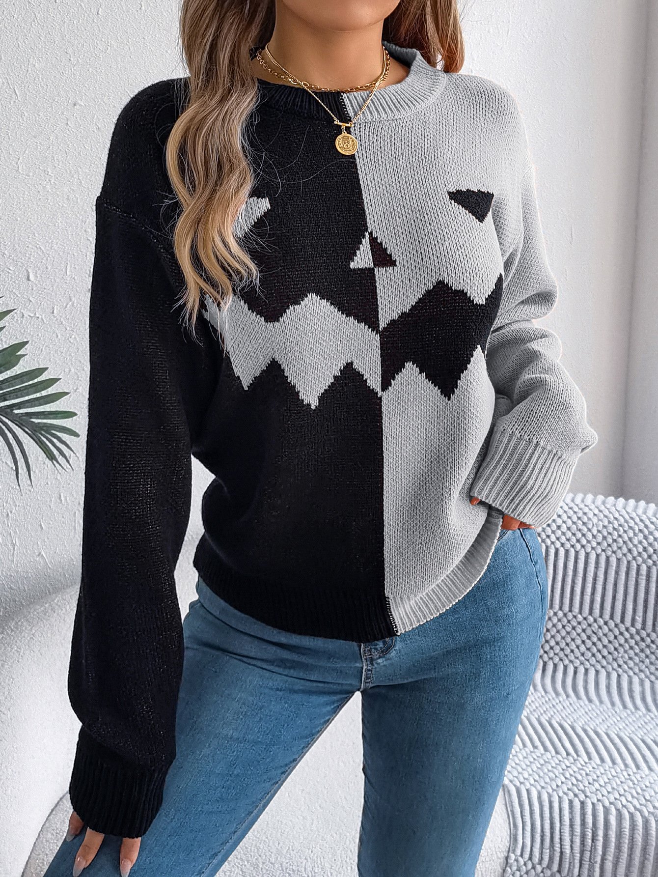 Women's Spring/Fall Halloween Casual Long Sleeve Crew Neck Wool/Knitting Sweater