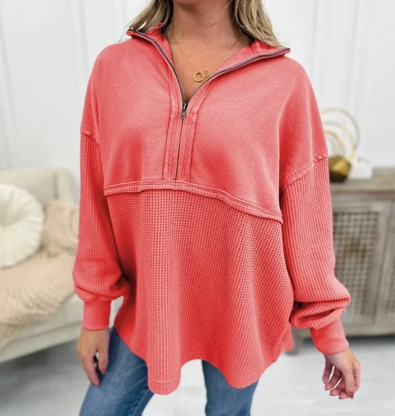 Women's Shawl Collar Plain Zipper Casual Spring/Fall Long Sleeve Sweatshirt