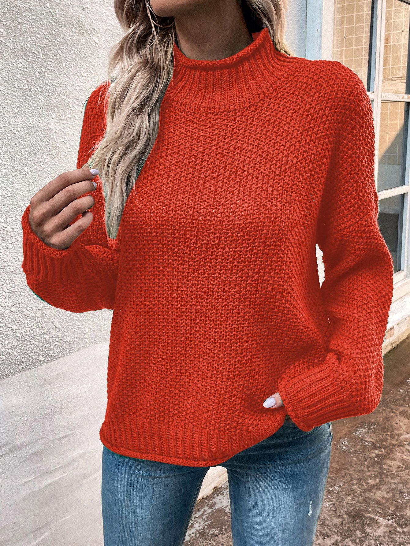 Women's Spring/Fall Plain Casual Long Sleeve Mock Neck Wool/Knitting Sweater