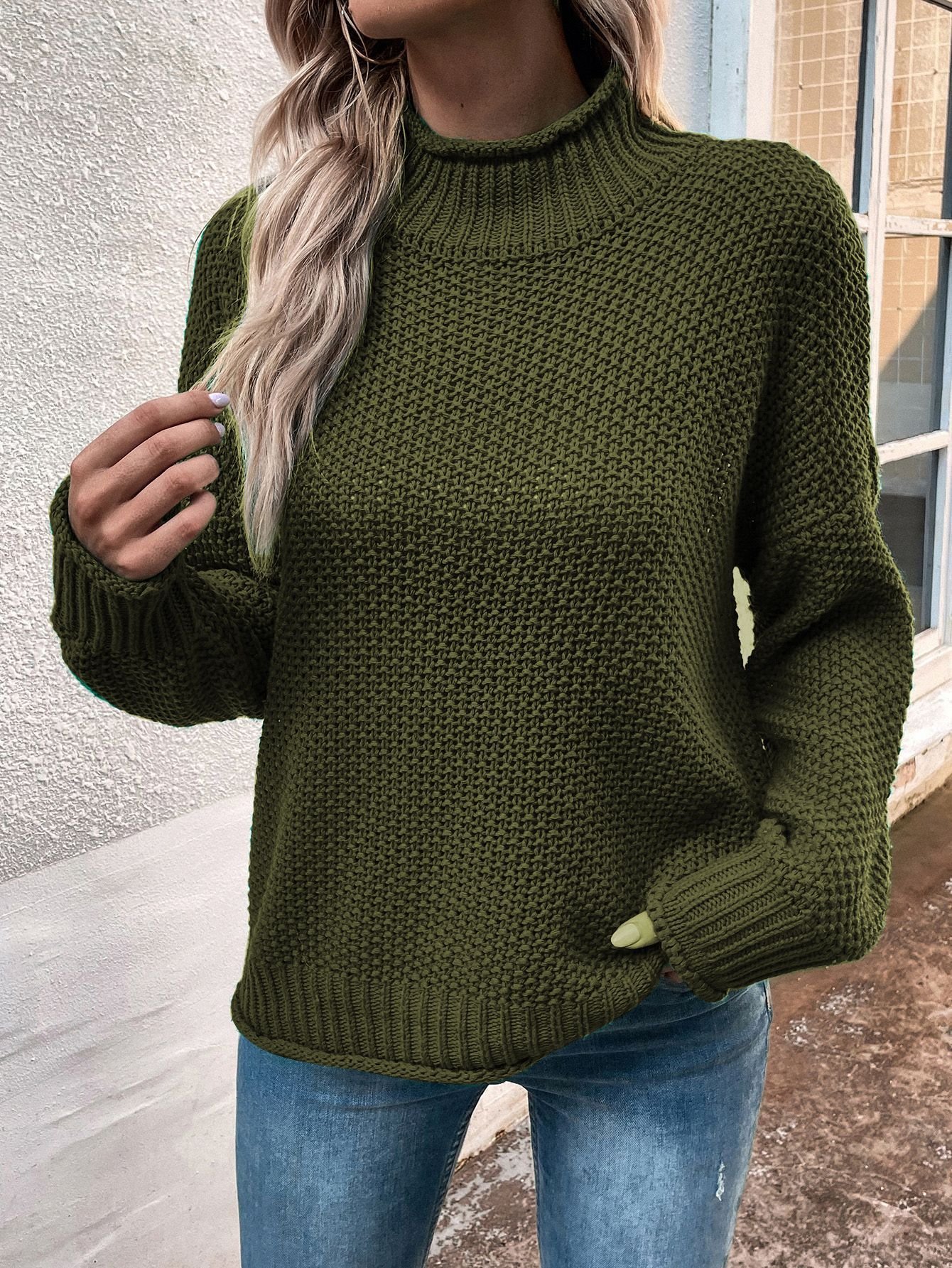 Women's Spring/Fall Plain Casual Long Sleeve Mock Neck Wool/Knitting Sweater