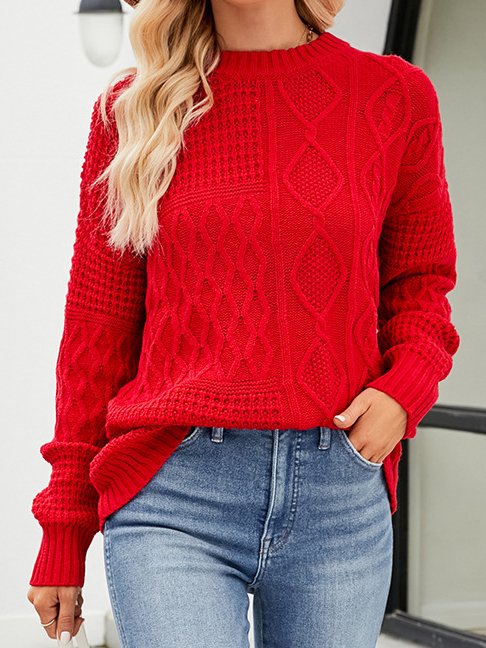 Women's Winter Plain Casual Long Sleeve Crew Neck Yarn/Wool Yarn Sweater