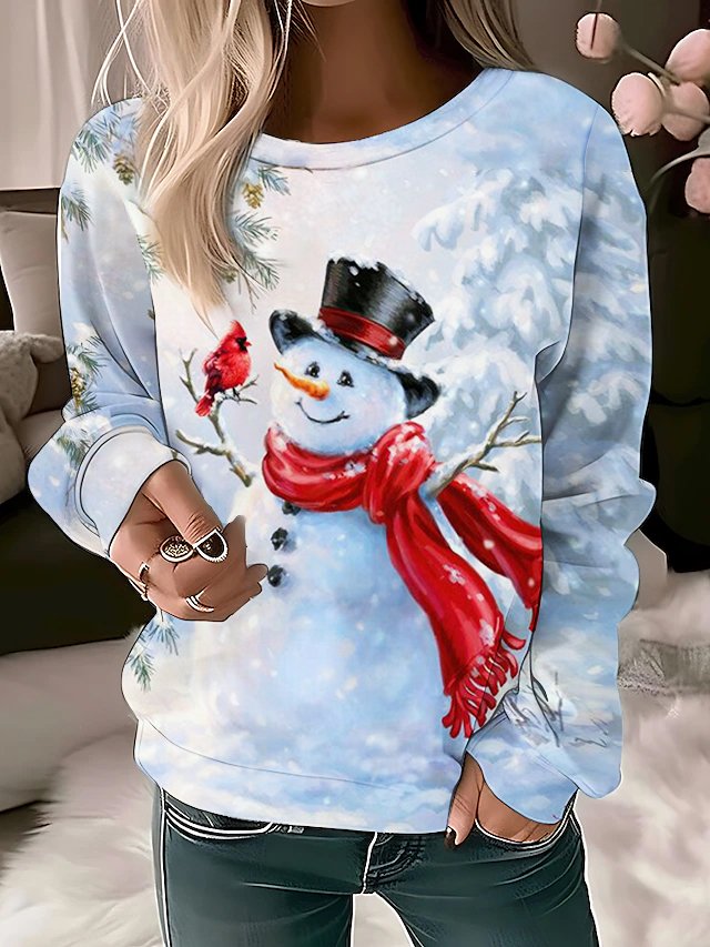 Women's Crew Neck Christmas Snowman Printing Casual Spring/Fall Long Sleeve Sweatshirt