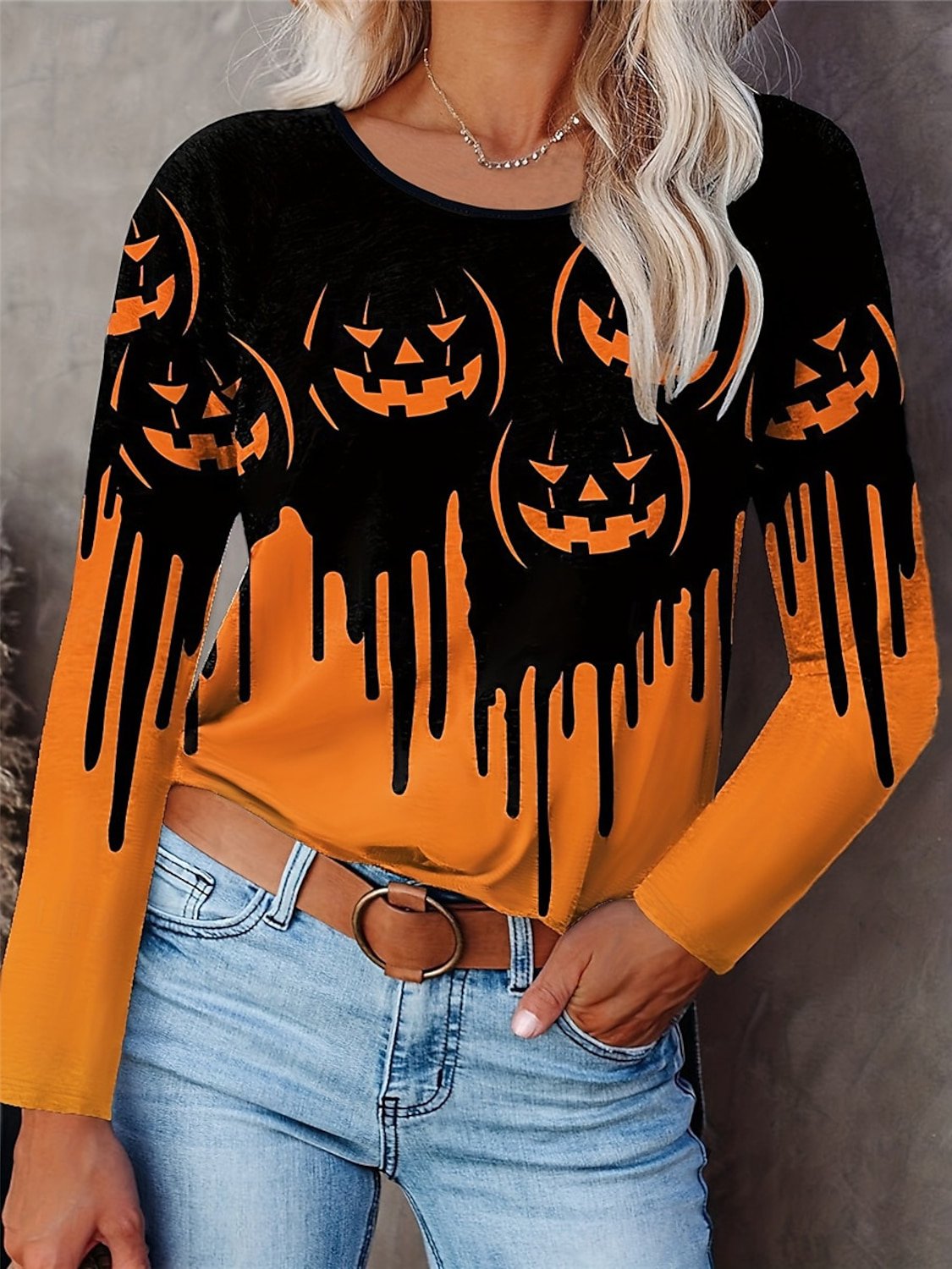 Women's Long Sleeve Tee T-shirt Spring/Fall Halloween Printing Jersey Crew Neck Daily Going Out Casual Top