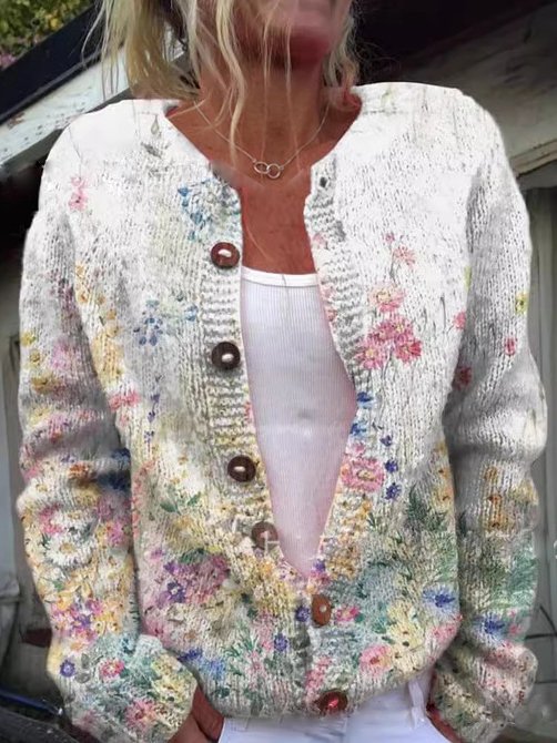 Women's Casual Spring/Fall Floral Cardigan