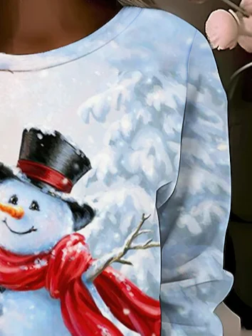 Women's Crew Neck Christmas Snowman Printing Casual Spring/Fall Long Sleeve Sweatshirt