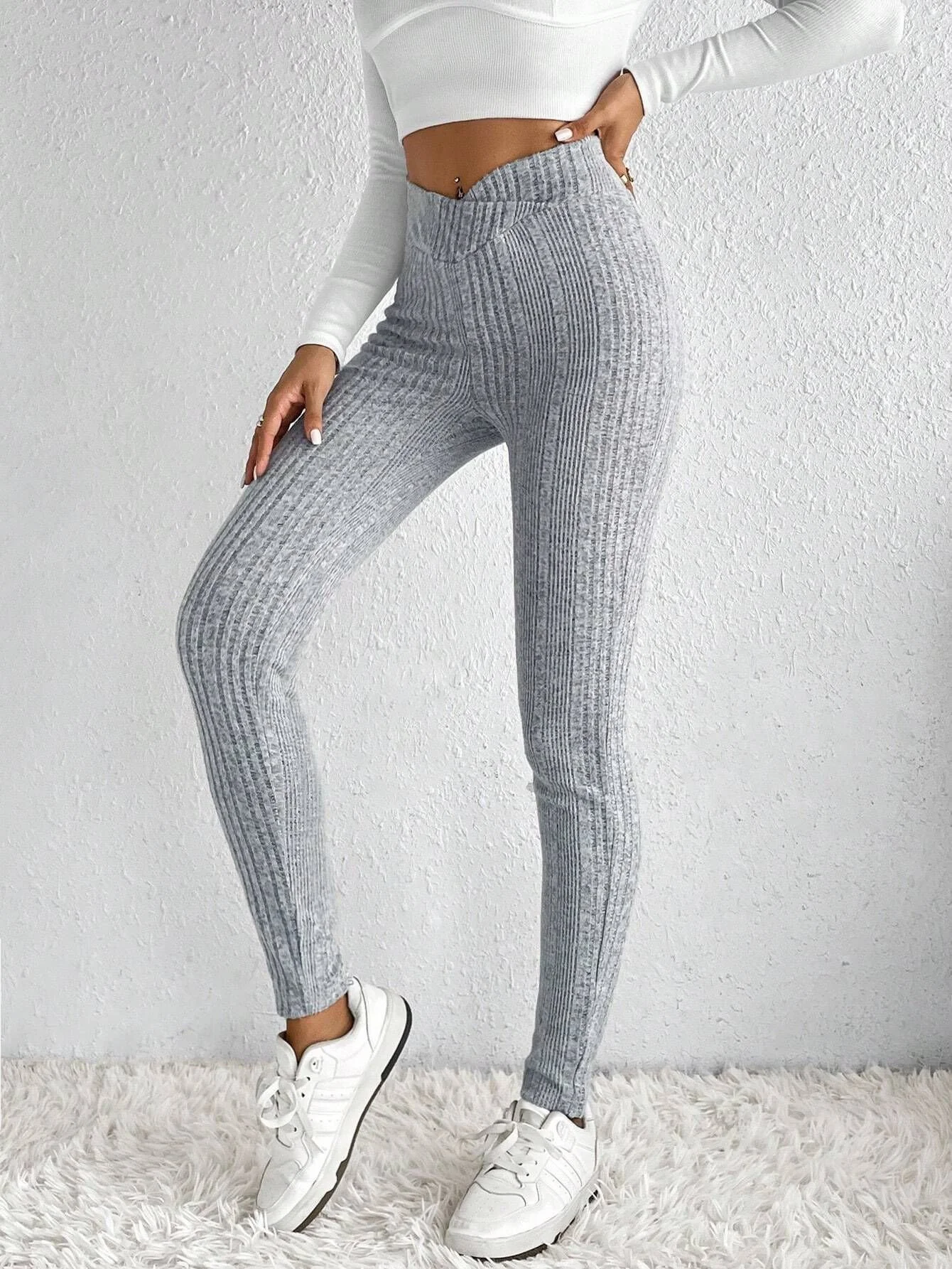 Women's Casual Plain Knitted All Season Long Leggings