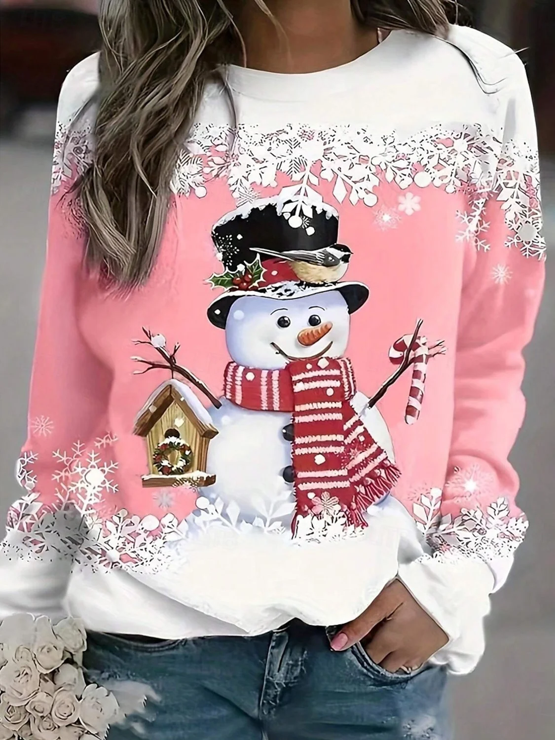 Women's Crew Neck Christmas Printing Casual Spring/Fall Long Sleeve Sweatshirt