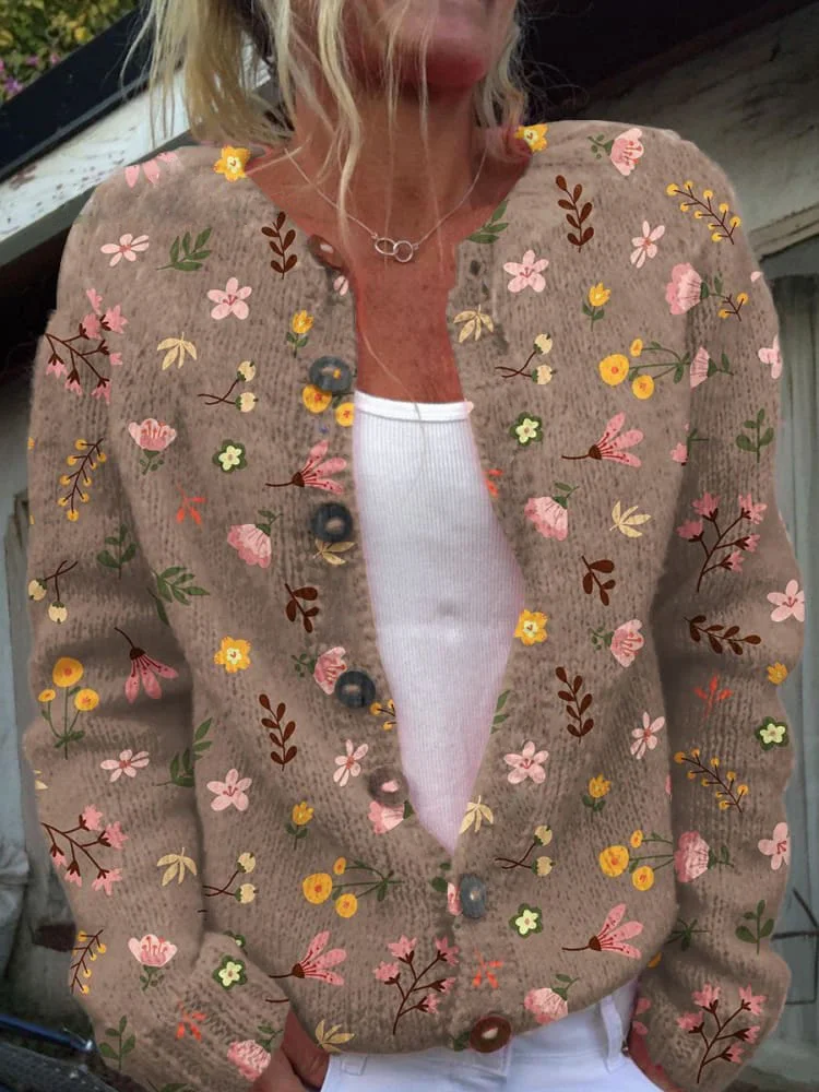 Women's Casual Spring/Fall Floral Cardigan