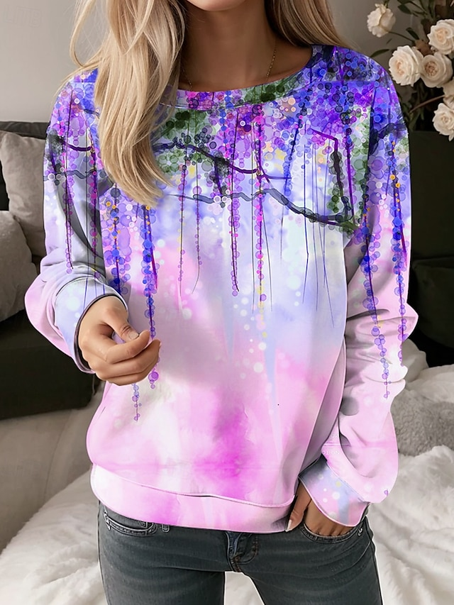 Women's Crew Neck Floral Printing Casual Spring/Fall Long Sleeve Sweatshirt