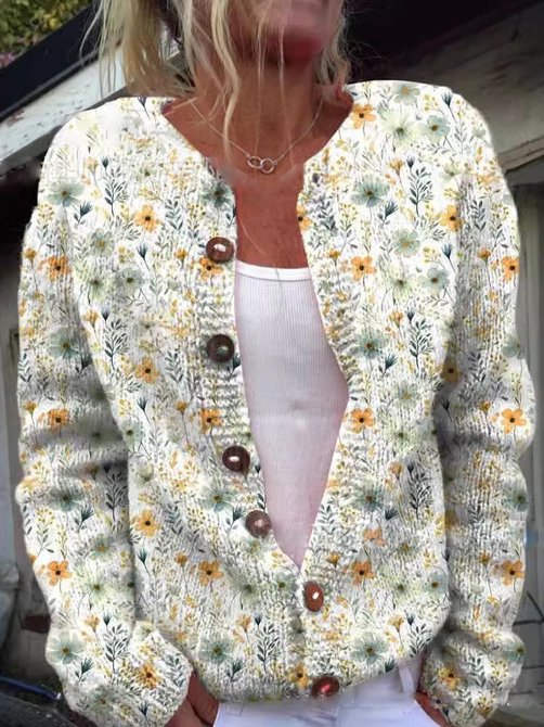 Women's Casual Spring/Fall Floral Cardigan