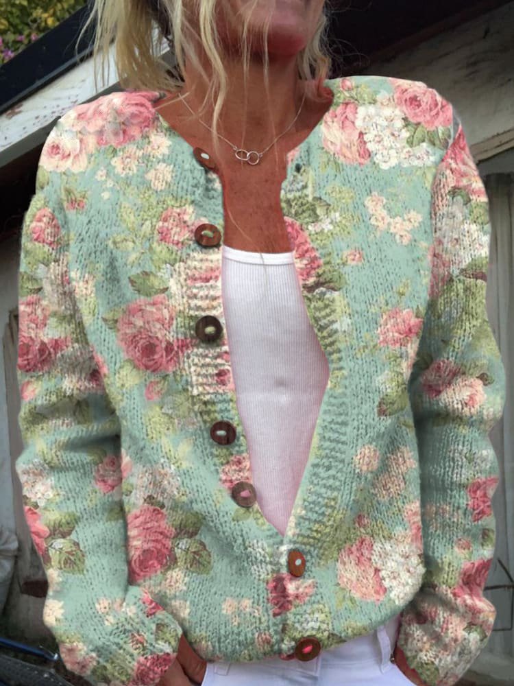 Women's Casual Spring/Fall Floral Cardigan