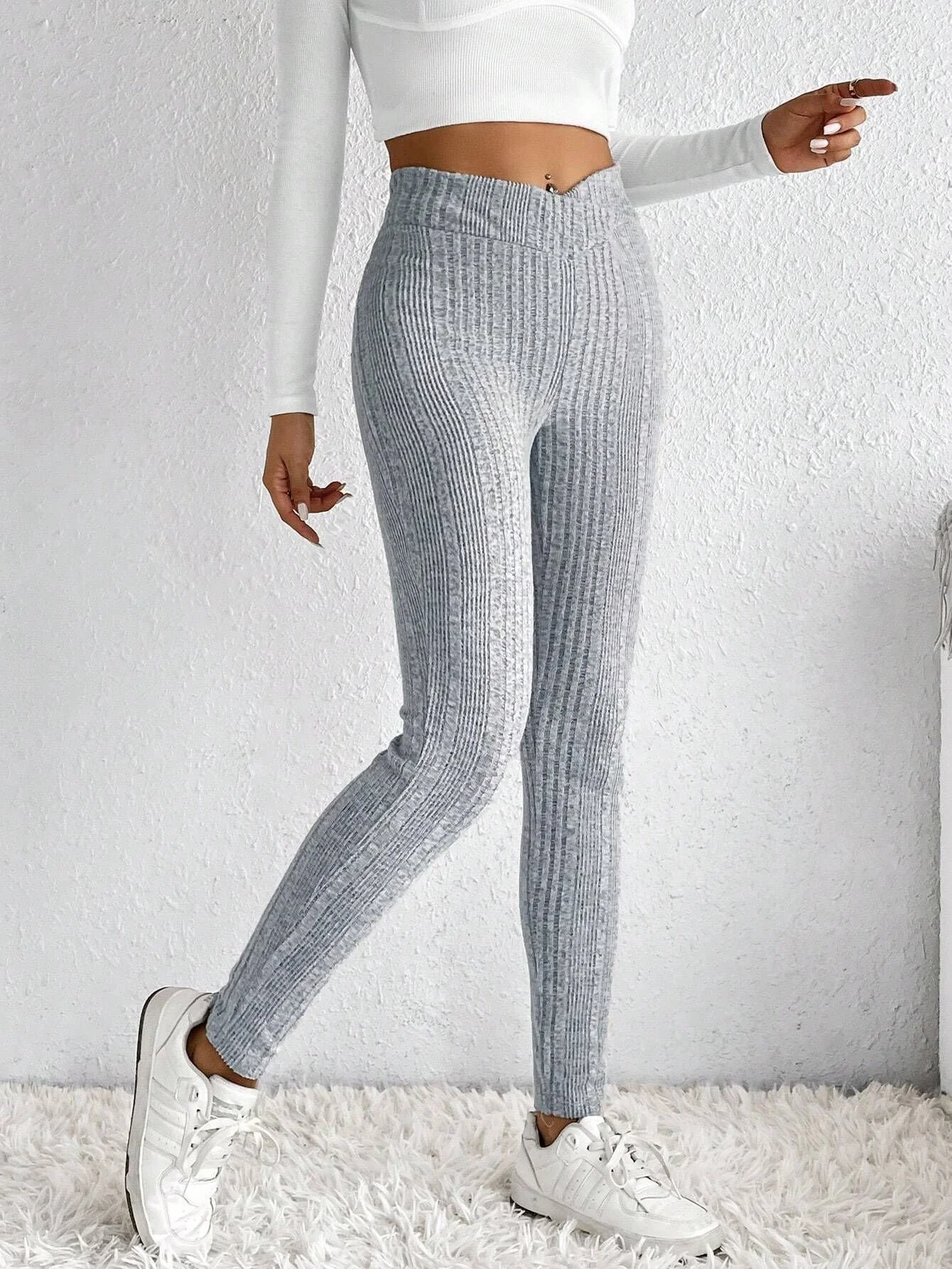 Women's Casual Plain Knitted All Season Long Leggings