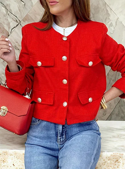 Women's Spring/Fall Outerwear Casual Plain Long Sleeve Crew Neck Jacket