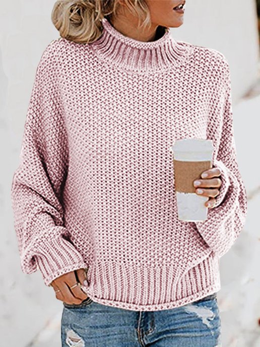 Women's Spring/Fall Plain Casual Long Sleeve Turtleneck Yarn/Wool Yarn Sweater