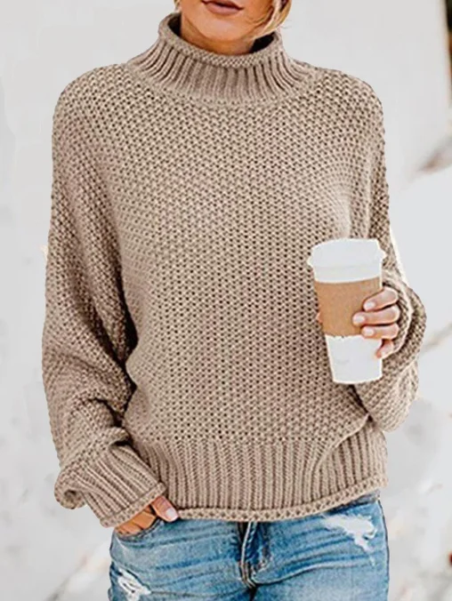 Women's Spring/Fall Plain Casual Long Sleeve Turtleneck Yarn/Wool Yarn Sweater