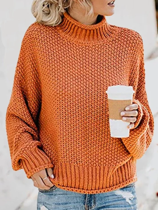 Women's Spring/Fall Plain Casual Long Sleeve Turtleneck Yarn/Wool Yarn Sweater