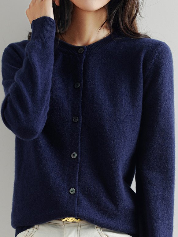 Women's Casual Spring/Fall Plain Yarn/Wool Yarn Buckle Cardigan