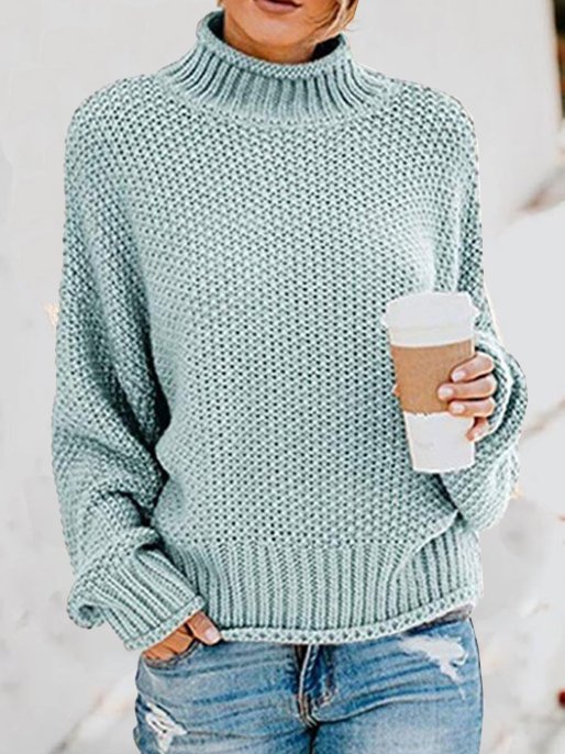 Women's Spring/Fall Plain Casual Long Sleeve Turtleneck Yarn/Wool Yarn Sweater