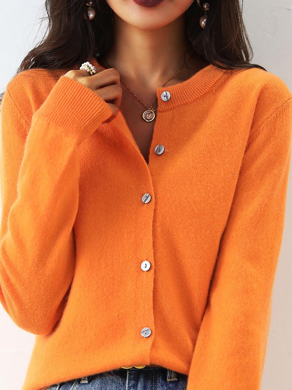 Women's Casual Spring/Fall Plain Yarn/Wool Yarn Buckle Cardigan