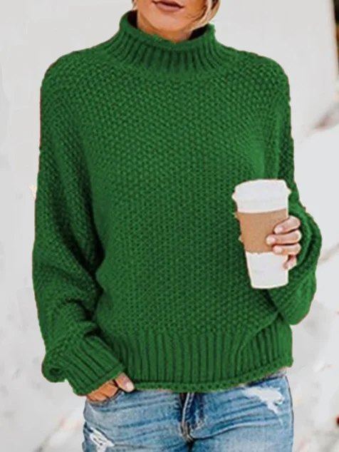 Women's Spring/Fall Plain Casual Long Sleeve Turtleneck Yarn/Wool Yarn Sweater