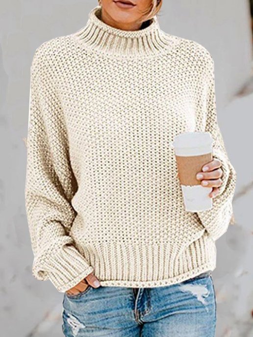 Women's Spring/Fall Plain Casual Long Sleeve Turtleneck Yarn/Wool Yarn Sweater