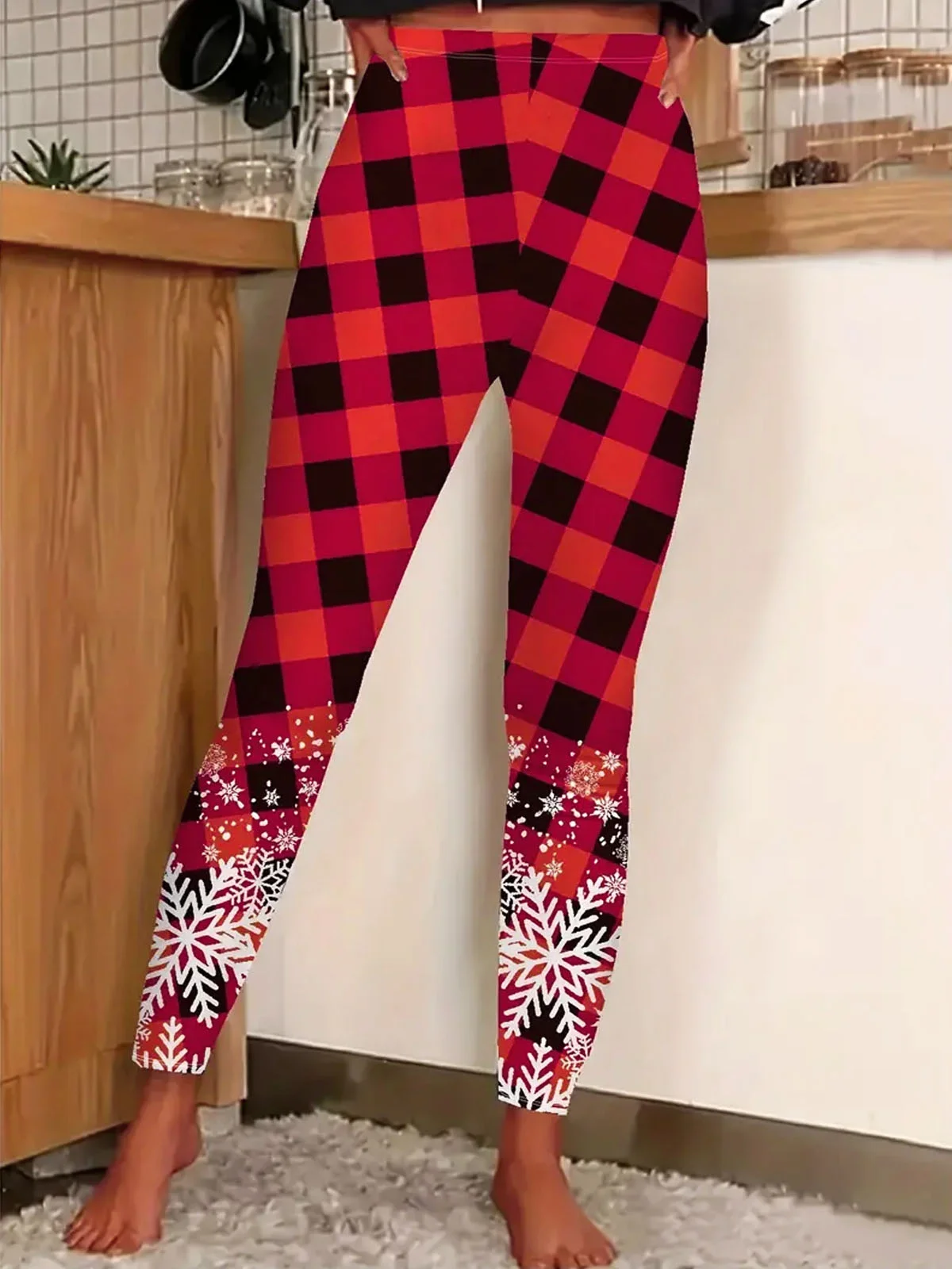 Women's Casual Plaid Jersey All Season Long Leggings