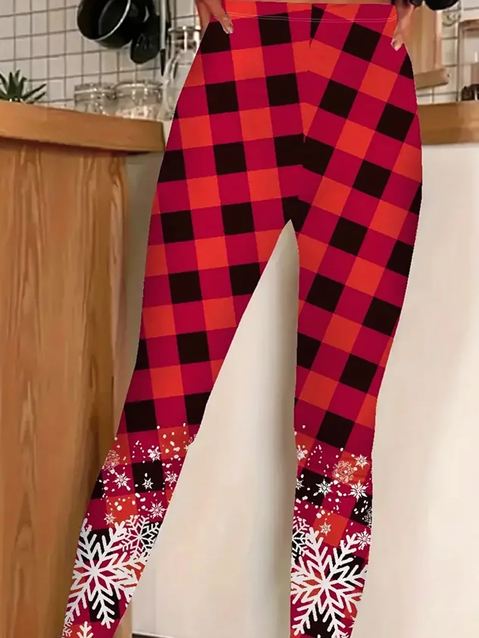 Women's Casual Plaid Jersey All Season Long Leggings