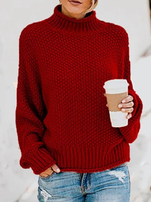 Women's Spring/Fall Plain Casual Long Sleeve Turtleneck Yarn/Wool Yarn Sweater