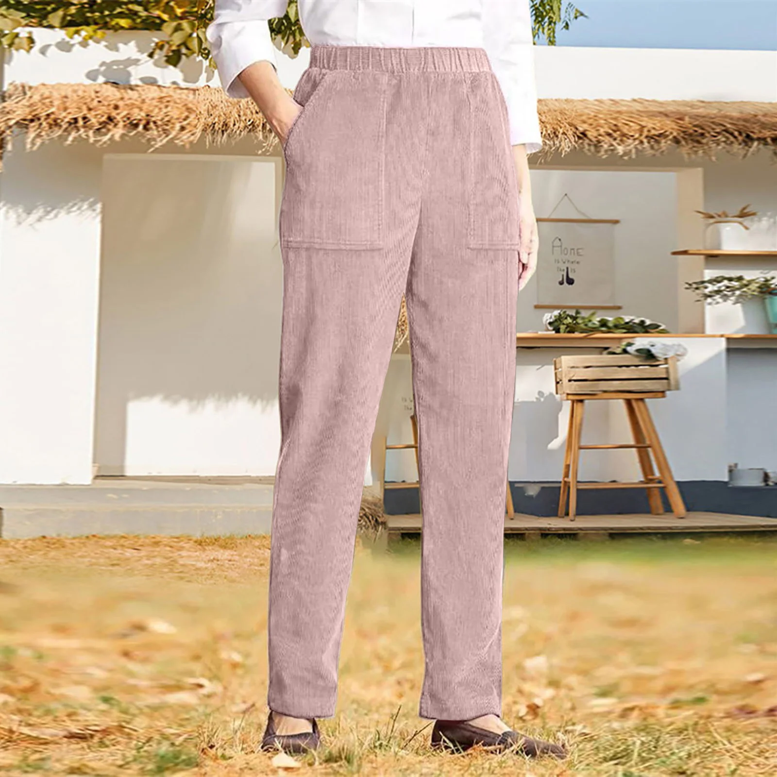 Women's Trousers Daily Going Out Casual Fluff/Granular Fleece Fabric Plain Spring/Fall Pants