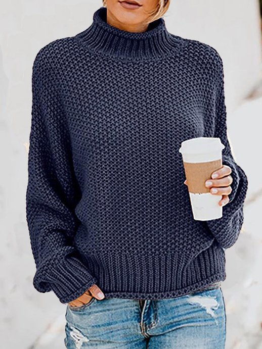 Women's Spring/Fall Plain Casual Long Sleeve Turtleneck Yarn/Wool Yarn Sweater