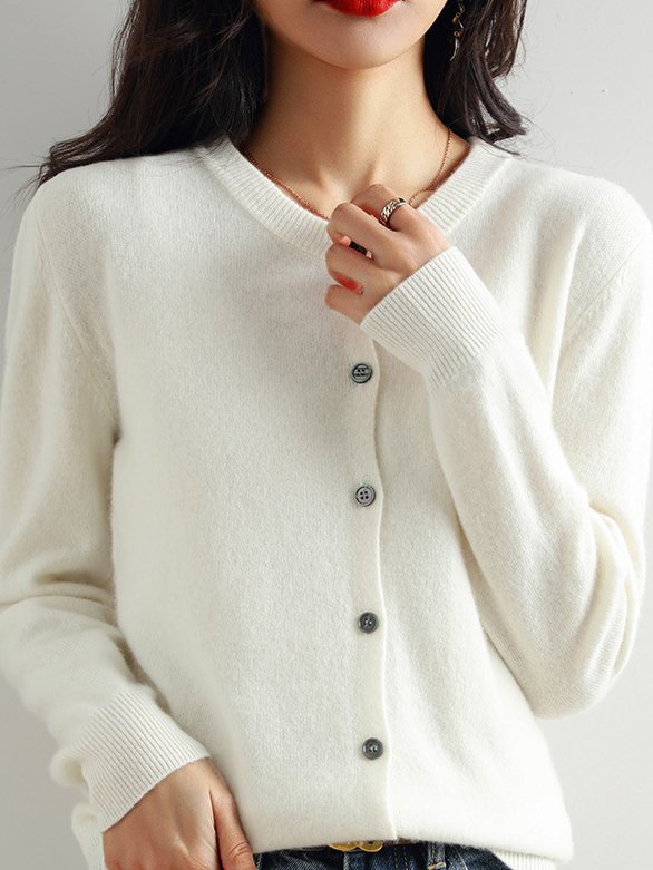 Women's Casual Spring/Fall Plain Yarn/Wool Yarn Buckle Cardigan