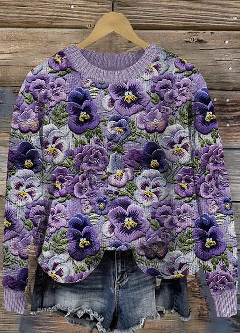 Women's Floral Winter Casual Long Sleeve Crew Neck Knitted Sweater