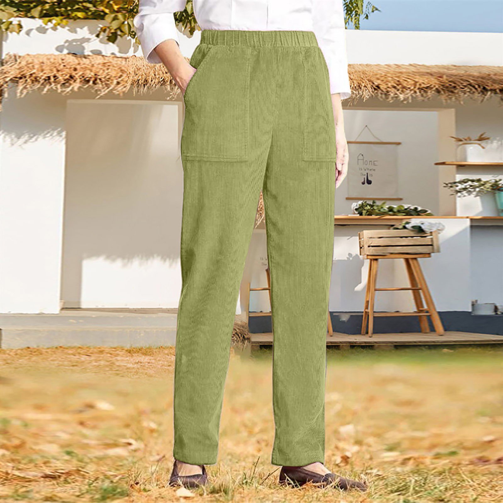 Women's Trousers Daily Going Out Casual Fluff/Granular Fleece Fabric Plain Spring/Fall Pants