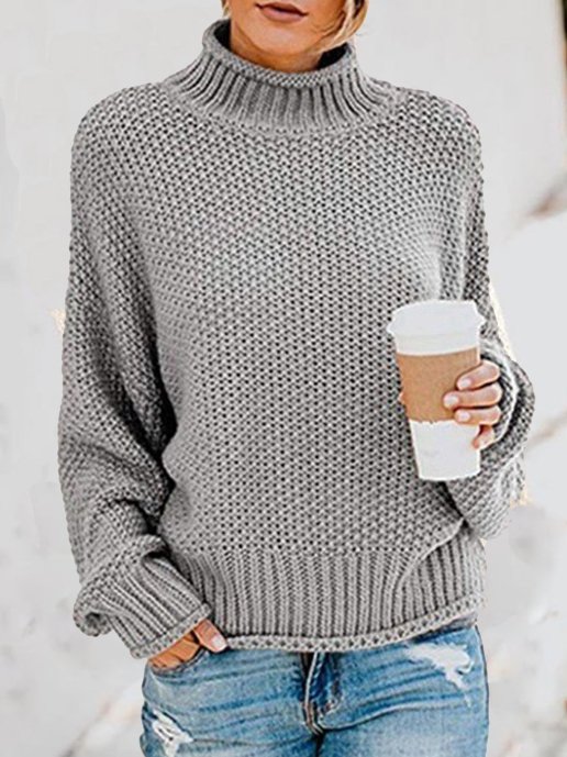 Women's Spring/Fall Plain Casual Long Sleeve Turtleneck Yarn/Wool Yarn Sweater