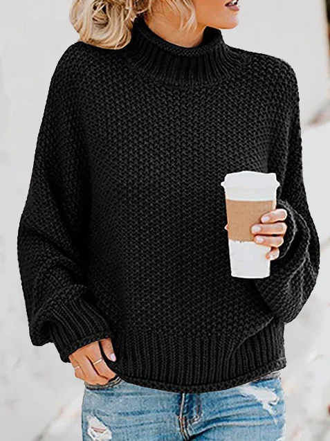 Women's Spring/Fall Plain Casual Long Sleeve Turtleneck Yarn/Wool Yarn Sweater