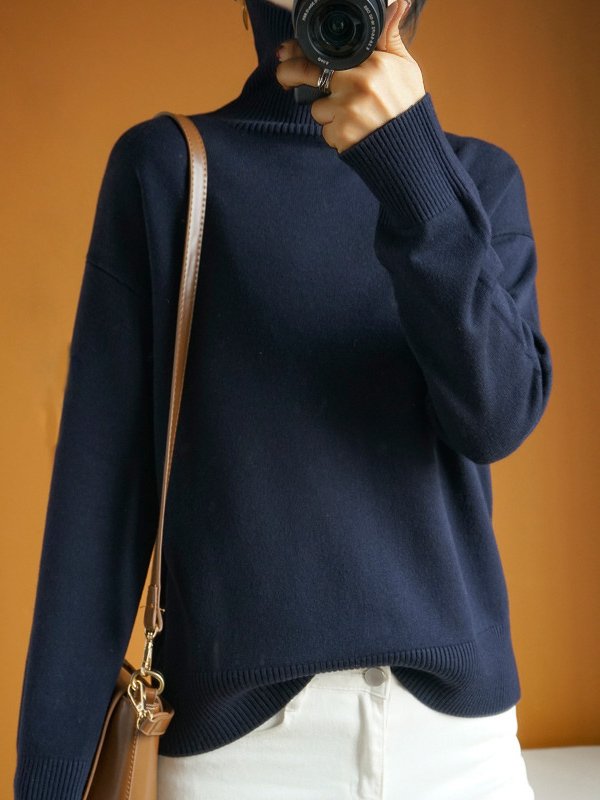 Women's Spring/Fall Plain Casual Long Sleeve Turtleneck Yarn/Wool Yarn Sweater