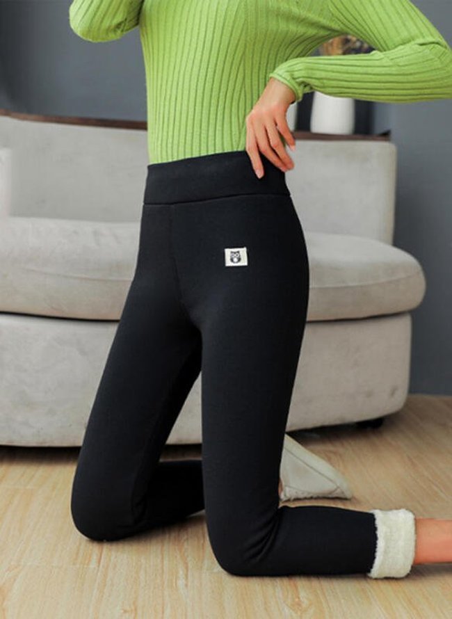 Women's Casual Plain Knitted Winter Fleece Long Leggings