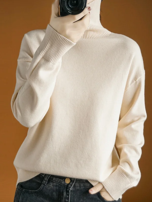 Women's Spring/Fall Plain Casual Long Sleeve Turtleneck Yarn/Wool Yarn Sweater