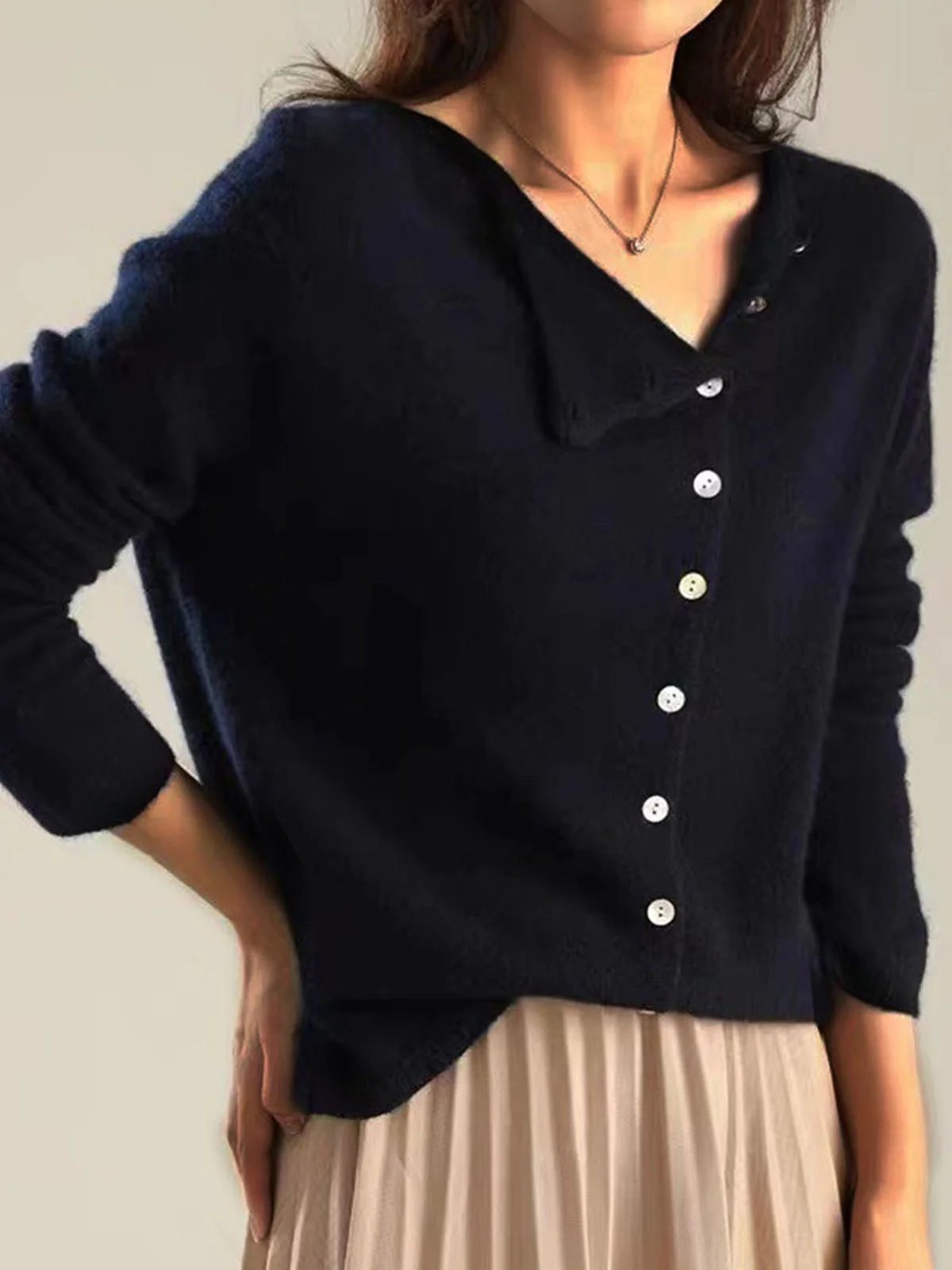 Women's Casual Spring/Fall Plain Yarn/Wool Yarn Buckle Cardigan