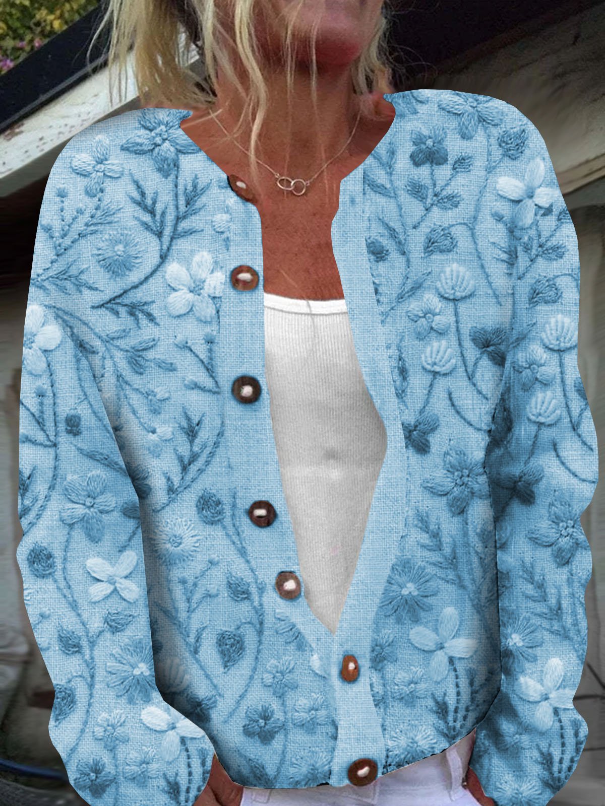 Women's Casual Spring/Fall Floral Printed Buttoned Cardigan