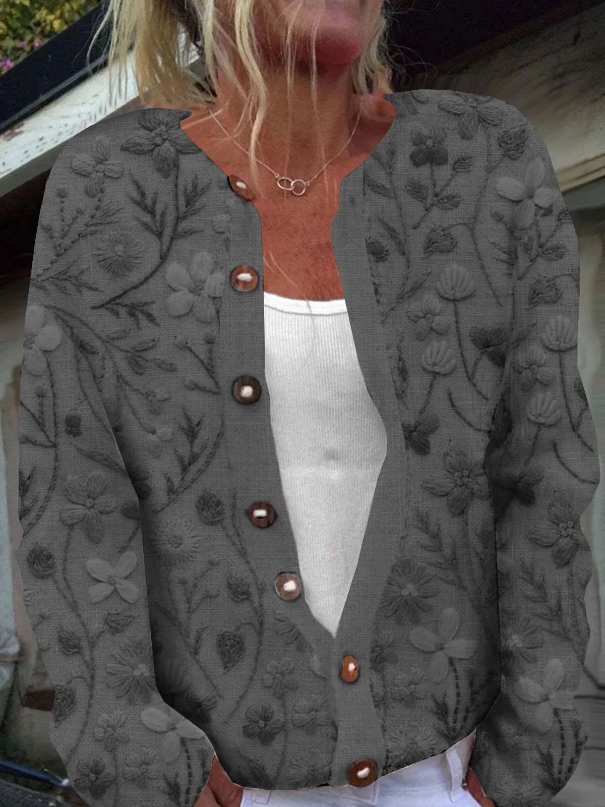 Women's Casual Spring/Fall Floral Printed Buttoned Cardigan