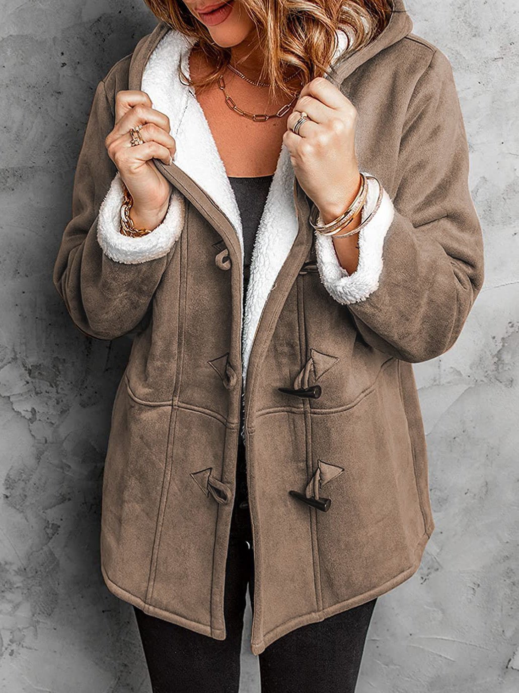 Women's Autumn Outerwear Casual Suede Buttoned Plain Long Sleeve Hoodie Jacket